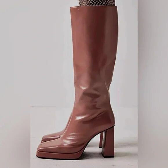 Free People Jeffrey Campbell Taysha Tall Boots Maximal Knee High Square Toe Pink - Picture 5 of 16